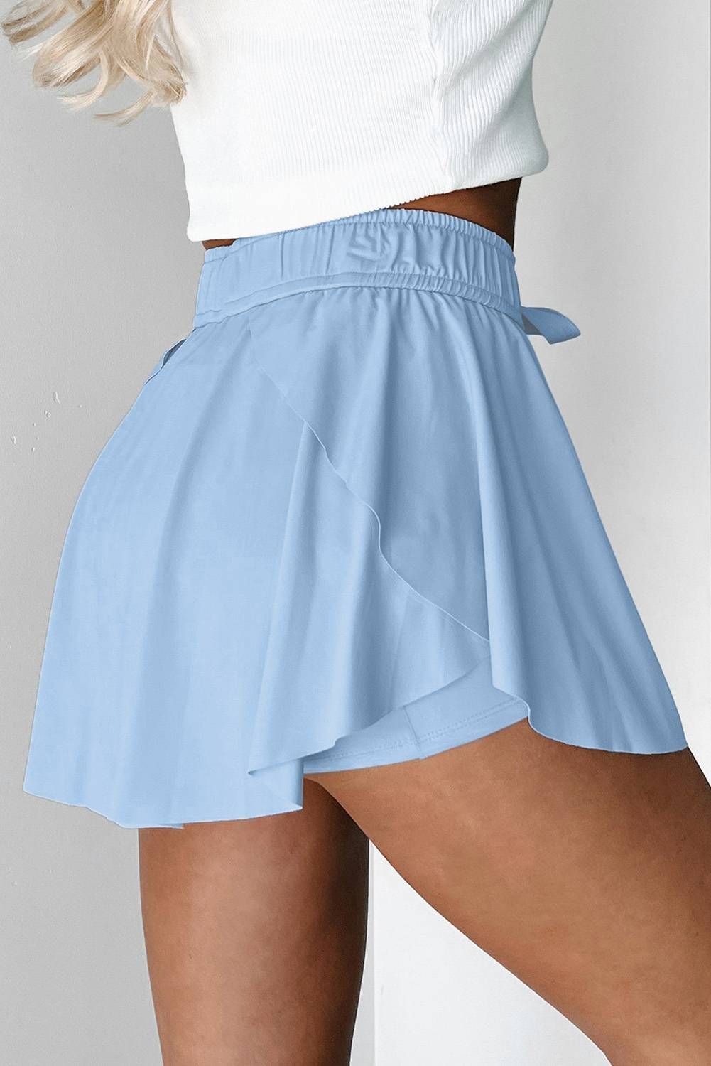 Beige Drawstring High Waist Lined Tennis Skorts - Image 15