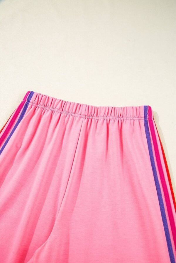 Bonbon Color Contrast Crewneck T Shirt and Wide Leg High Waist Pants Set - Image 8