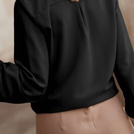 Black Crew Neck Gathered Stretch Cuff Shirt