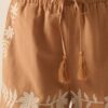 Khaki Embroidered Boho Tasseled Drawstring Elastic Waist Casual shorts