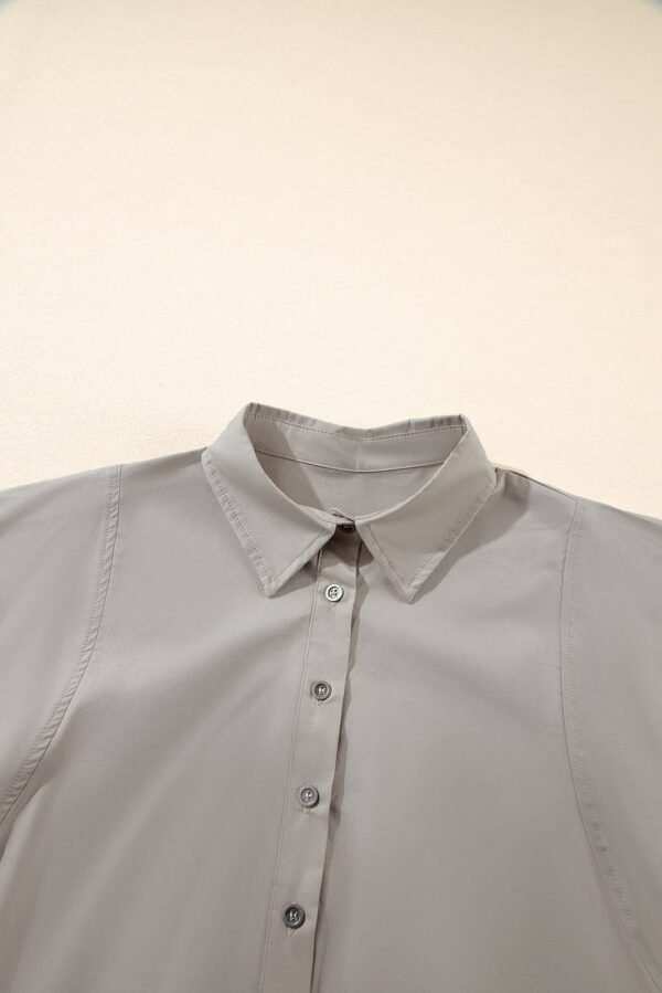 High Solid Color Balloon Sleeve Side Slits Loose Fit Shirt - Image 8