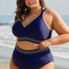 69751114-b0e4f8bf2200bf38.jpg Navy Blue Embroidered Trim Wrap Tie Knot Plus Size High Waisted Bikini