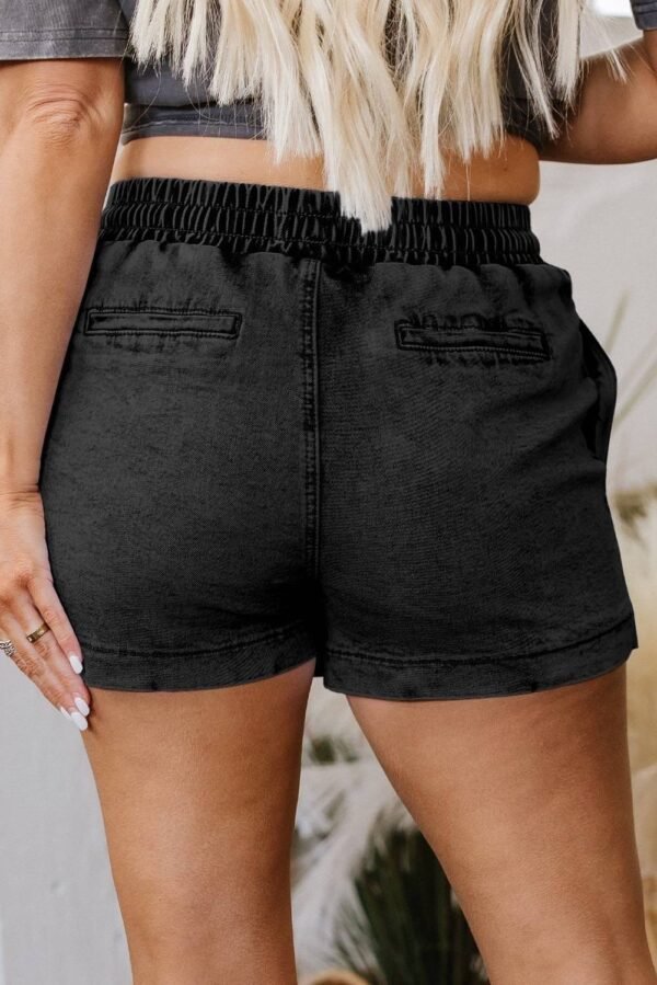 Dusk Blue Drawstring High Waist Pocketed Denim Shorts - Image 5