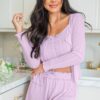 Orchid Petal Delicate Texture Cropped Cami Shorts and Cardigan 3pcs Lounge Set