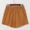 Khaki Embroidered Boho Tasseled Drawstring Elastic Waist Casual shorts