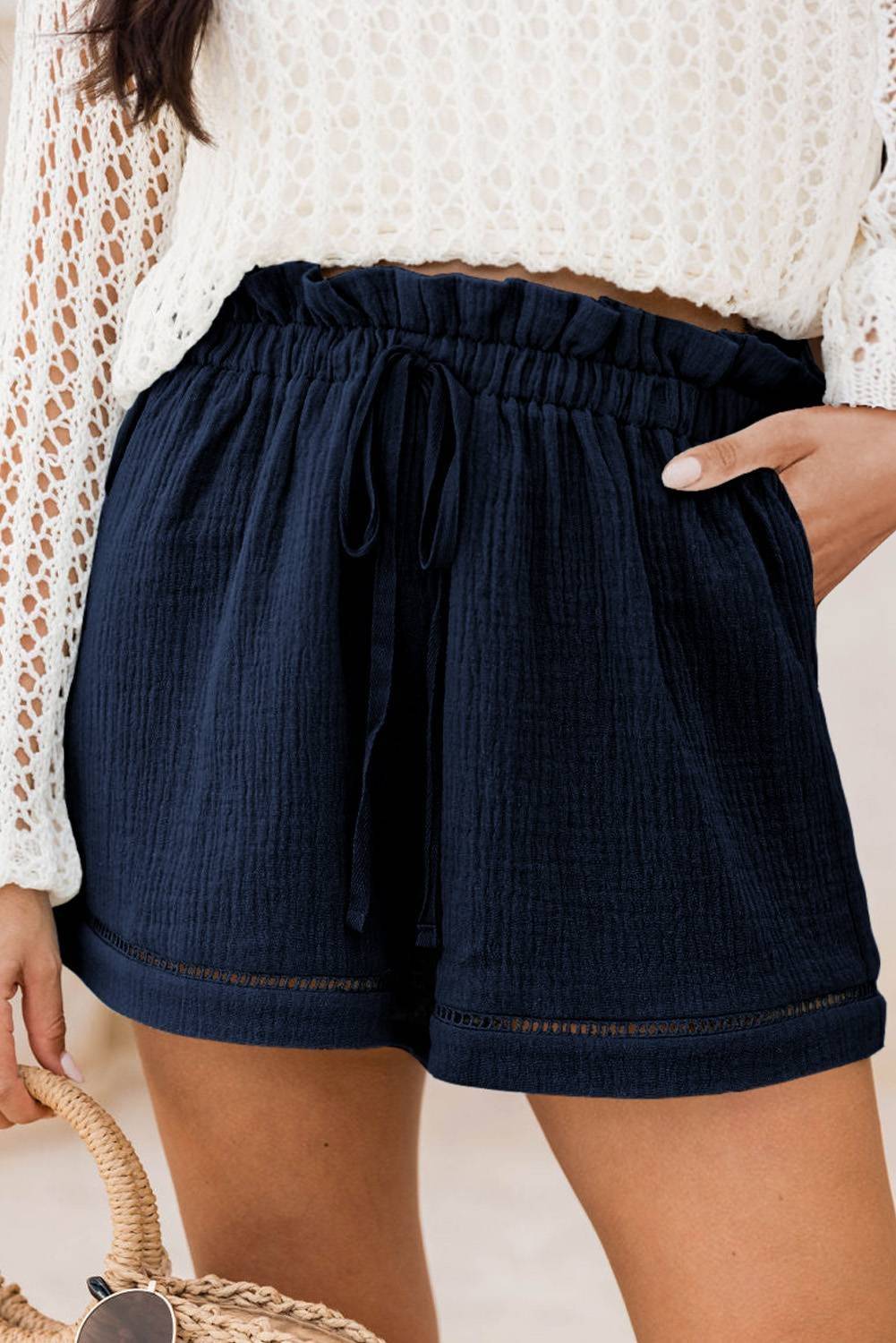 Sail Blue Cotton Gauze Paperbag Shorts - Image 4