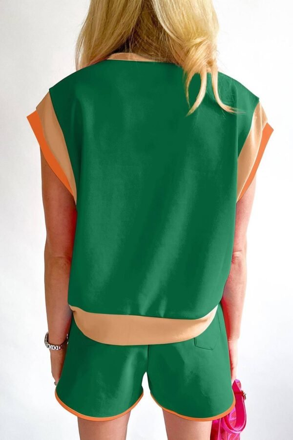 Blue Contrast Trim Cap Sleeve Tee Shorts Set - Image 5