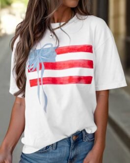 White Flag Bow Graphic Crewneck Tee