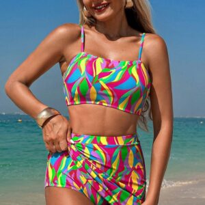 69745955-b98cb9873e9e66e2.jpg Multicolour Abstract Print Textured Spaghetti Strap High Waist Bikini Set