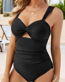 Black Cut out Twist Bowknot Backless One Piece Swimsuit