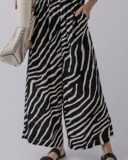 Black Zebra Striped Summer Wide Leg Pants