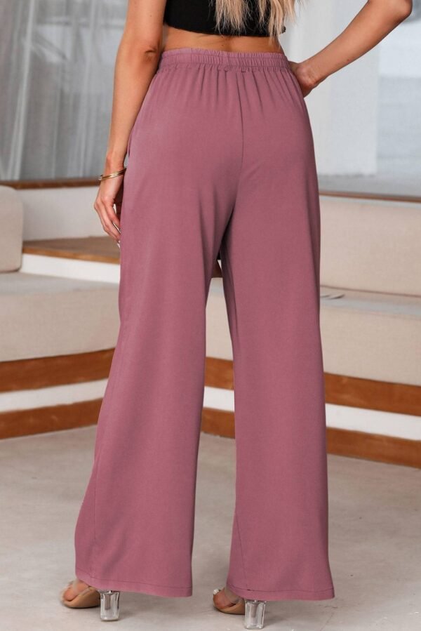 Black High Waisted Tie Front Side Pocket Wide Leg Flowy Casual Pants - Image 8
