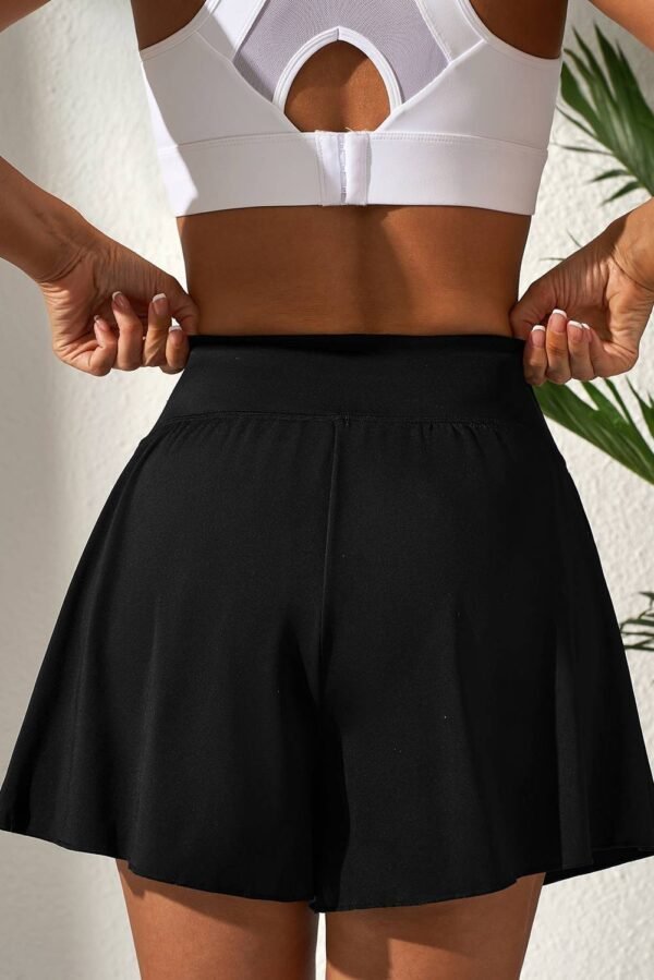 Black Solid Color High Waist Wide Leg Swim Bottom - Image 2