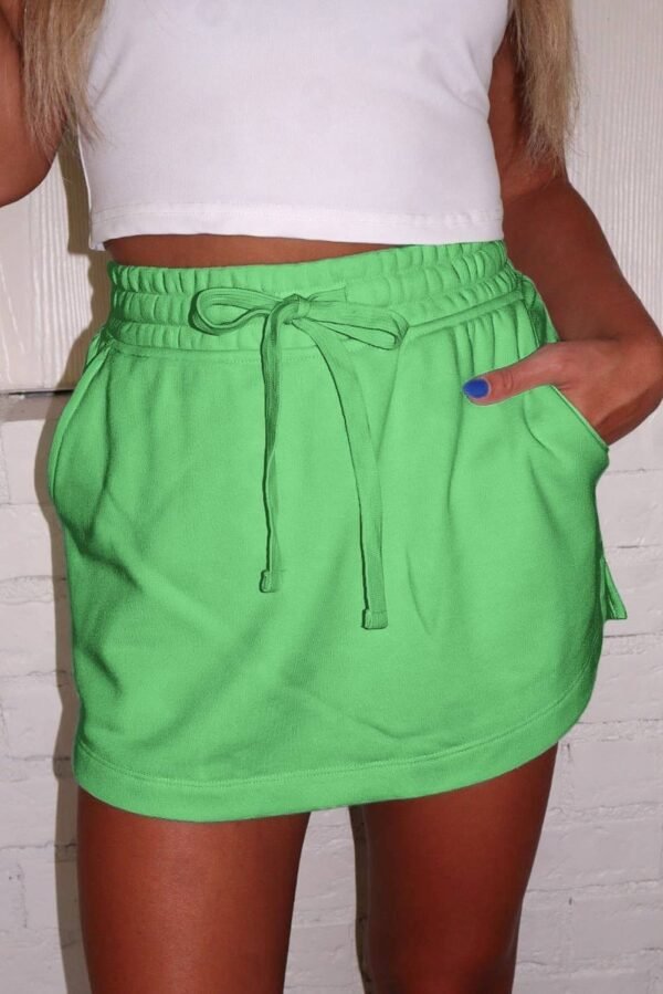 Black French Terry Drawstring Mini Skort with Pockets - Image 9