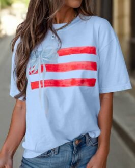 Myosotis Flag Bow Graphic Crewneck Tee