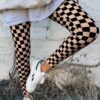 Khaki Checkered Pattern High Waist Skinny Leggings