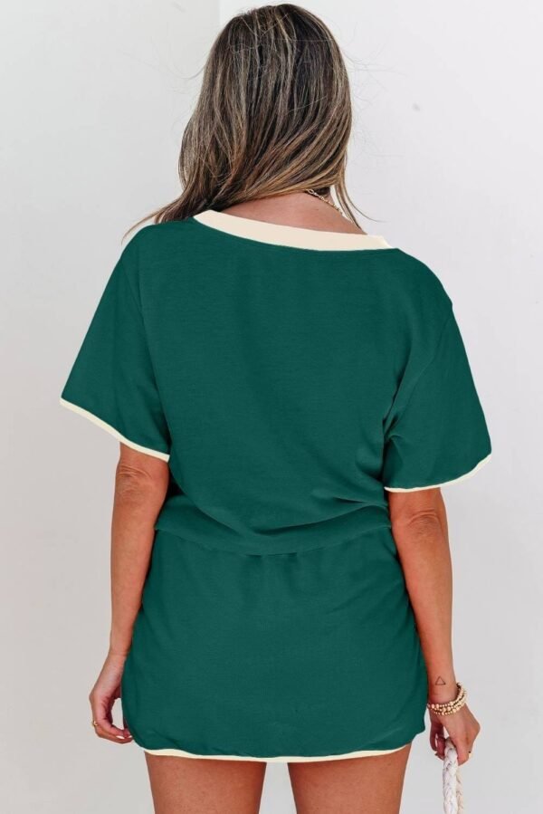 Evergreen Colorblock Edge Drop Shoulder T Shirt and Skort 2Pcs Set - Image 2