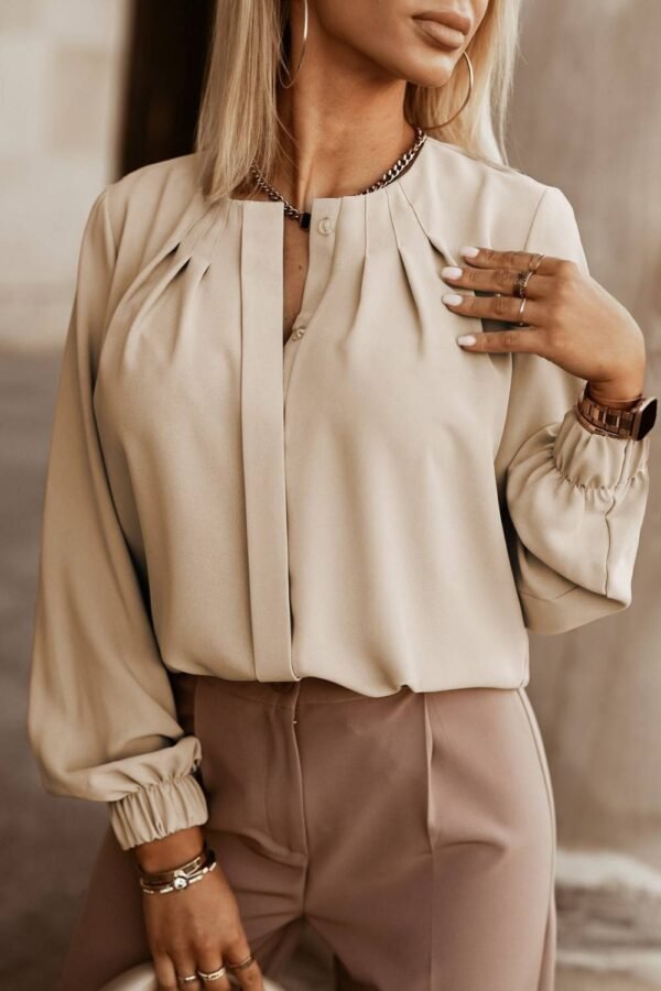 Black Crew Neck Gathered Stretch Cuff Shirt - Image 7