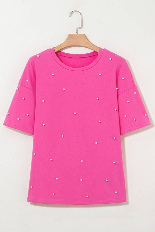 Black Pearl Beaded Drop Shoulder Crewneck T Shirt - Image 6