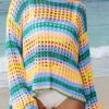 Carrot Multi Stripe Open Knit Sweater Beach Cover Up