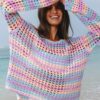 Carrot Multi Stripe Open Knit Sweater Beach Cover Up