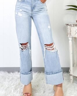 Beau Blue Light Wash Distressed Flare Jeans