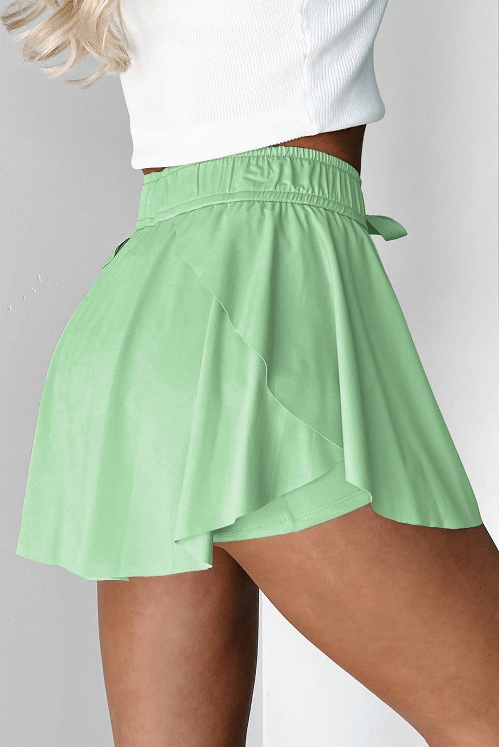 Beige Drawstring High Waist Lined Tennis Skorts - Image 21