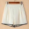 White Waffle Texture Contrast Ricrac Hemline Casual Shorts