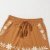 Khaki Embroidered Boho Tasseled Drawstring Elastic Waist Casual shorts