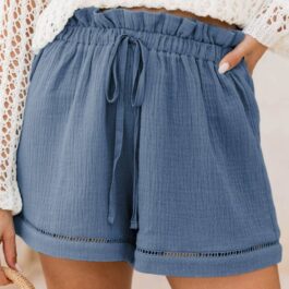 Sail Blue Cotton Gauze Paperbag Shorts