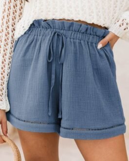 Sail Blue Cotton Gauze Paperbag Shorts