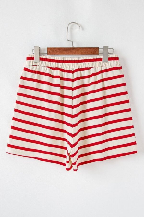 Red Stripe Lace-up Front Top and High Waist Shorts Set - Image 7