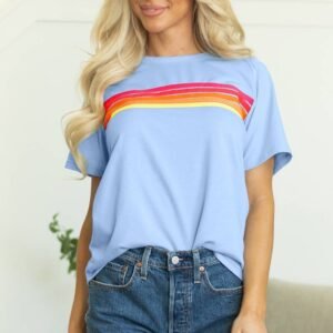 Beau Blue Striped Patch Front Casual Tee