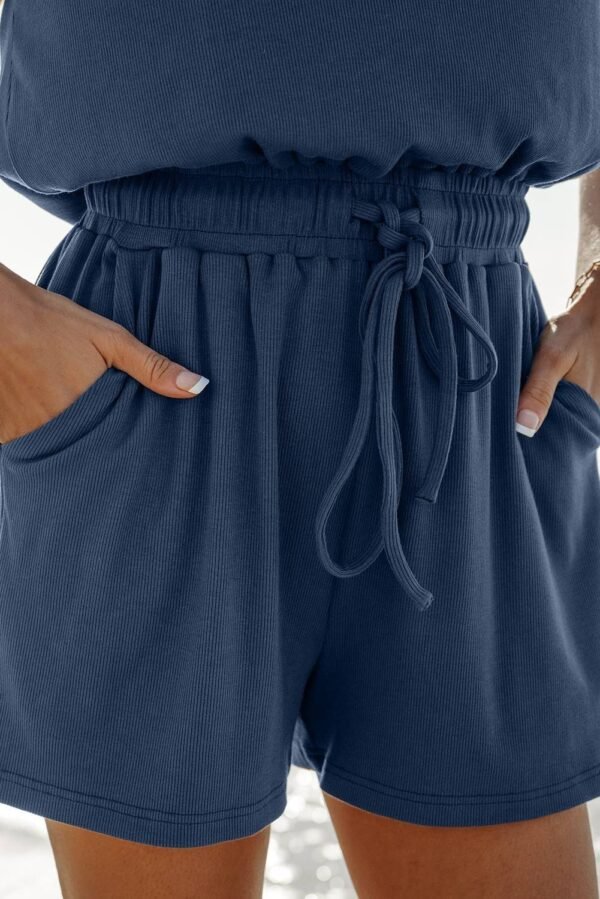 Ashleigh Blue Knit Open Back Cap Sleeve Drawstring Romper - Image 5