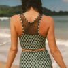 Green Dotted Mesh Plaid Patchwork High Waisted Bikini