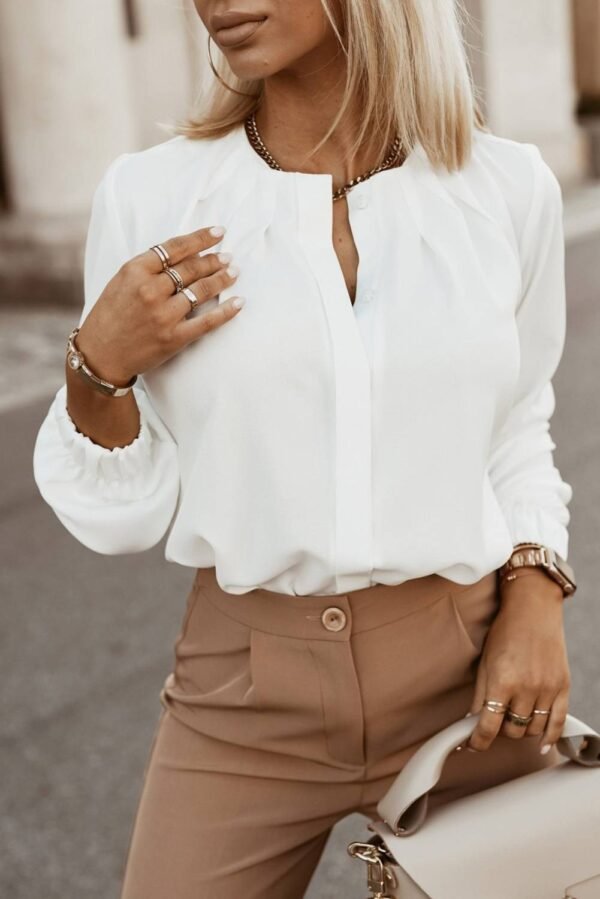 Black Crew Neck Gathered Stretch Cuff Shirt - Image 6