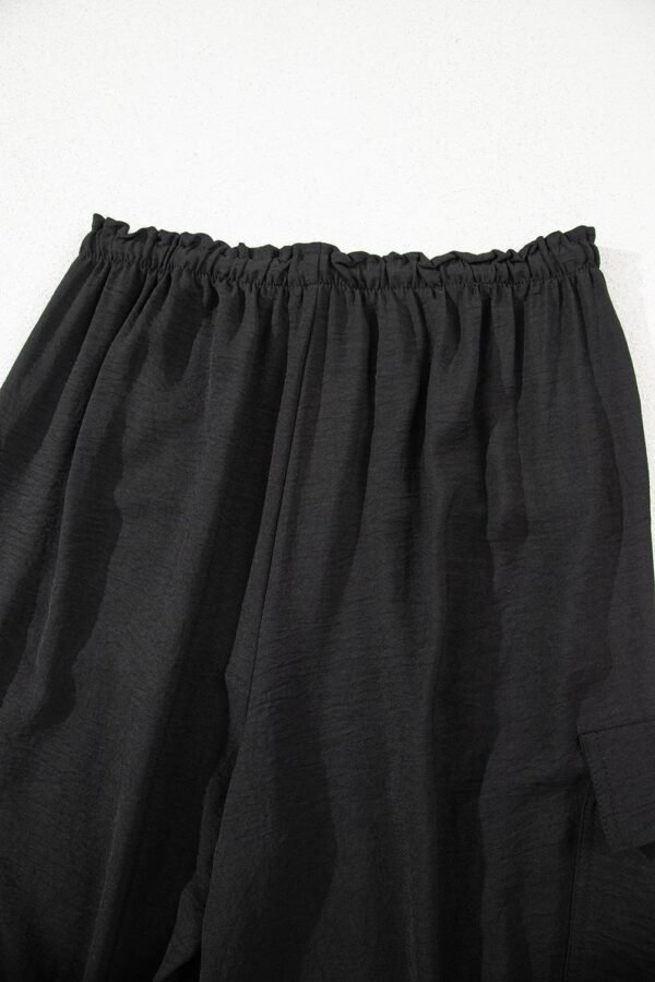 Black Drawstring Frilled Waist Wide Leg Utility Trousers - Image 18