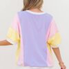 White Color Block Patchwork Half Sleeve Oversized T Shirt