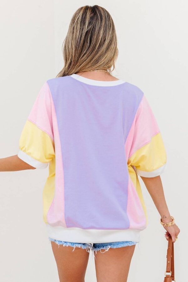 White Color Block Patchwork Half Sleeve Oversized T Shirt