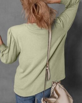 Laurel Green Textured Round Neck Half Sleeve Blouse