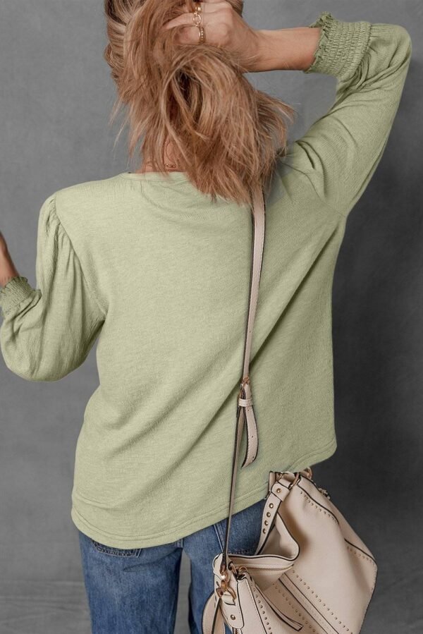 Laurel Green Textured Round Neck Half Sleeve Blouse - Image 2