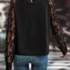 Black Keyhole Neckline Floral Lace Raglan Sleeve Blouse