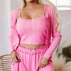 Bonbon Delicate Texture Cropped Cami Shorts and Cardigan 3pcs Lounge Set