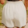 White Waffle Texture Contrast Ricrac Hemline Casual Shorts