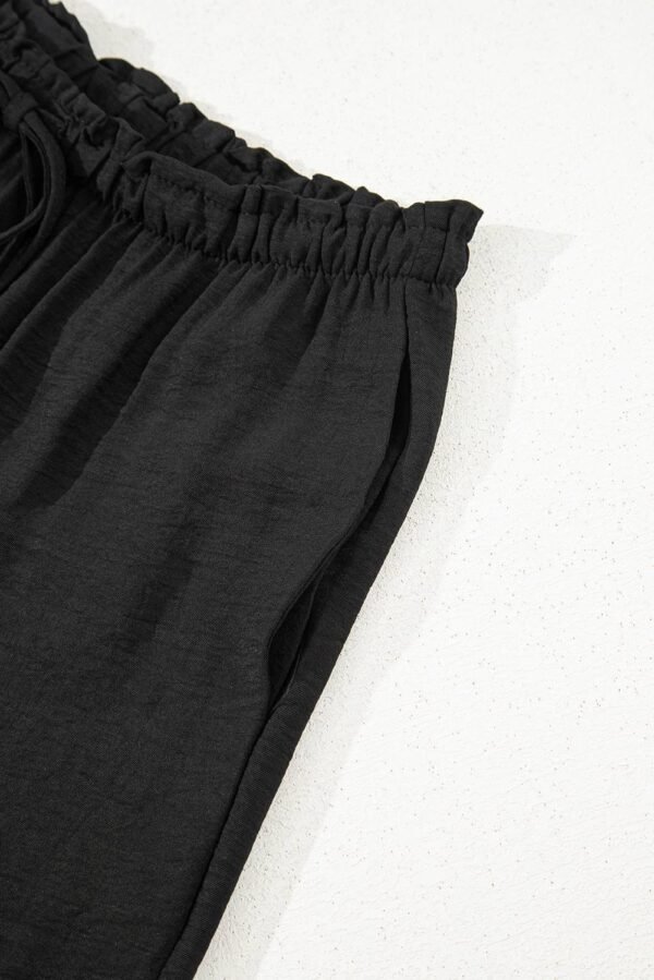 Black Drawstring Frilled Waist Wide Leg Utility Trousers - Image 13