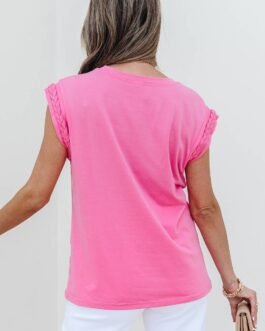 Bonbon Braided Cap Sleeve Crew Neck T Shirt