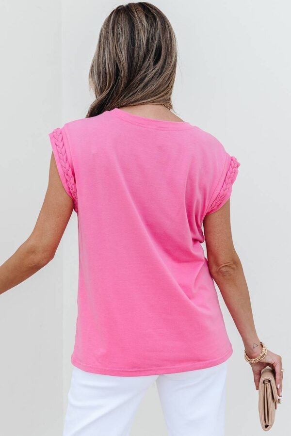 Bonbon Braided Cap Sleeve Crew Neck T Shirt - Image 2