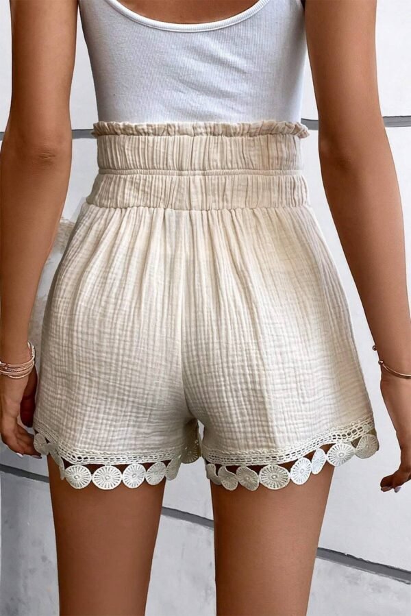 Apricot Textured Frilled Knotted High Waist Lace Hem Shorts - Image 2