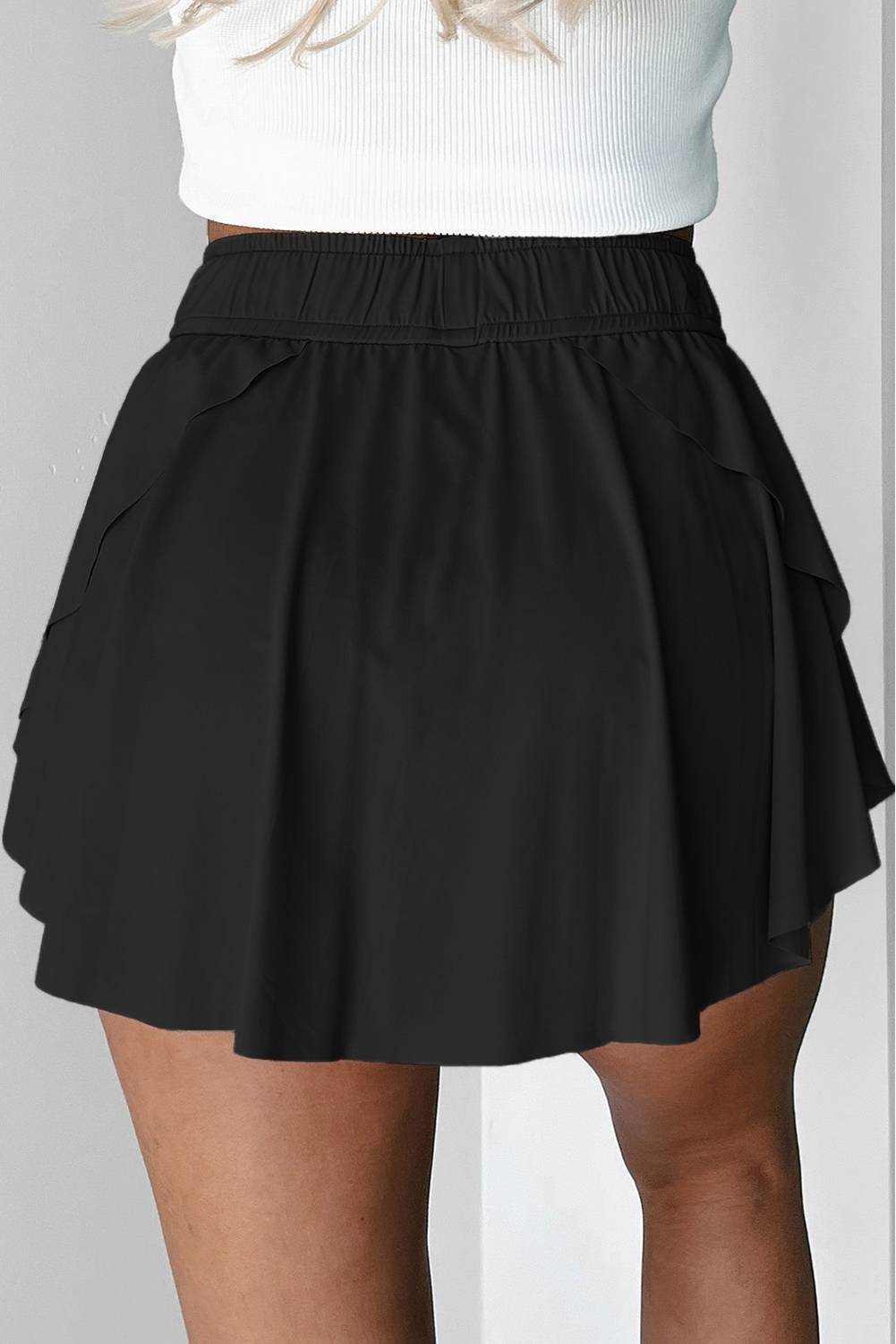 Beige Drawstring High Waist Lined Tennis Skorts - Image 6
