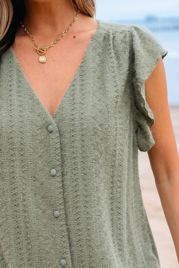 Laurel Green Flutter Sleeve Lace V Neck Shirt - Image 6